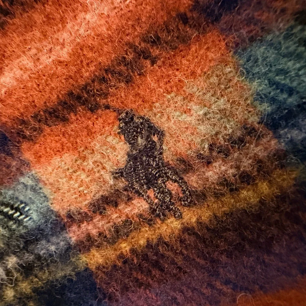 Vintage Ralph Lauren Scarf 80s Lambswool Orange Plaid Scotland Polo Pony FLAWED